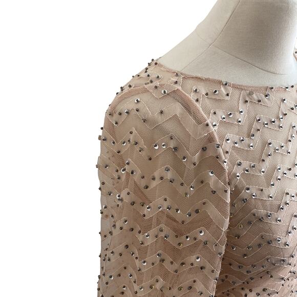 AIDAN MATTOX Dress Women's Size 8 Cream Sheer Sequin Chevron Wedding Cocktail - Picture 2 of 16